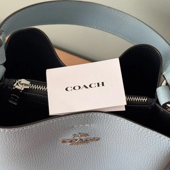 Coach Small Town Bucket Blue Pebble Leather Stripe Women Crossbody Shoulder Bag - Picture 6 of 9